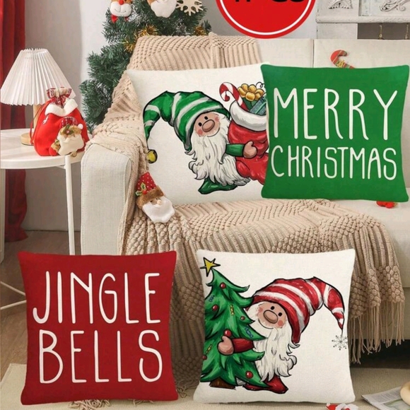 None Other - Gnome Christmas Burlap Pillow Covers - 4 (no pillow)